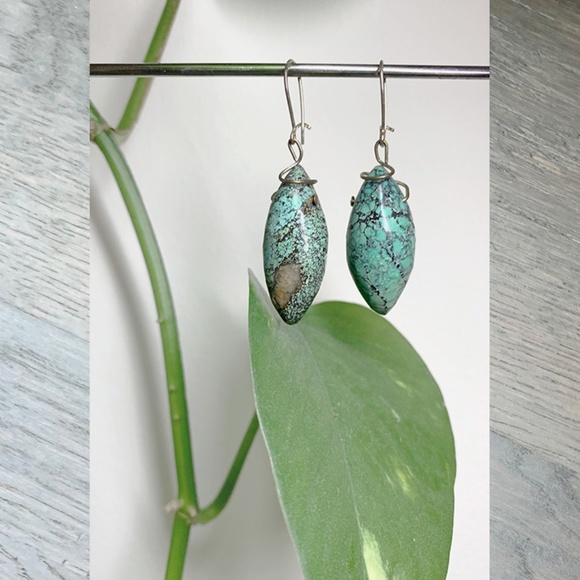 Turquoise Stone Drop Earrings - Picture 3 of 6